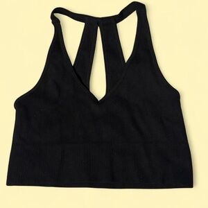 Black Ribbed Sports Bra